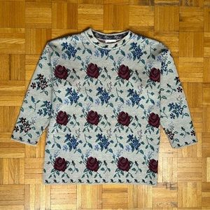 Grace Floral Women's Large Beige Knitted Sweater